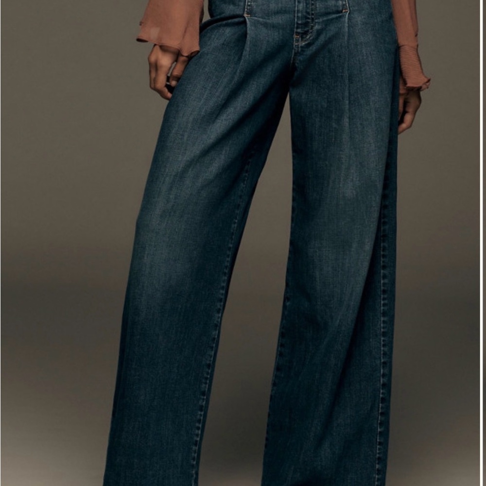 Pilcro Wide Leg Flare Jeans in Dark Blue Denim